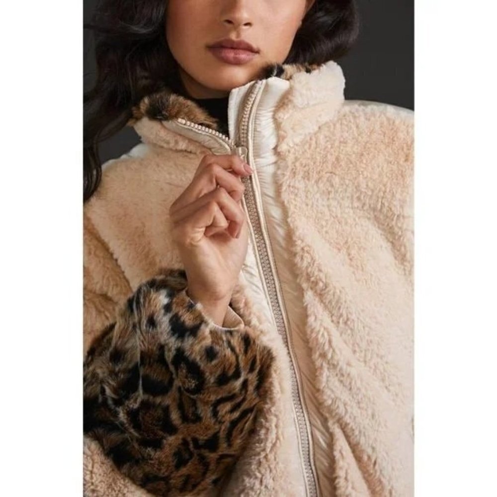 Anthropologie OOFWEAR Oversized Fleece Faux Teddy Fur Leopard Size 40 US 2 NWT